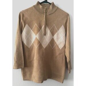 Sloan Rouge Argyle Tan Beige Sweater Women Small Preppy Knit